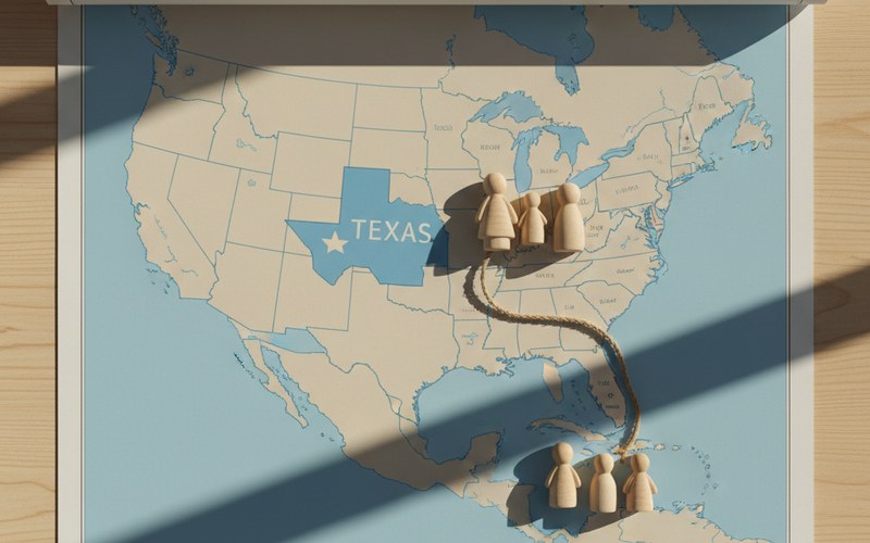 Map showing family immigration connection between Texas and Mexico