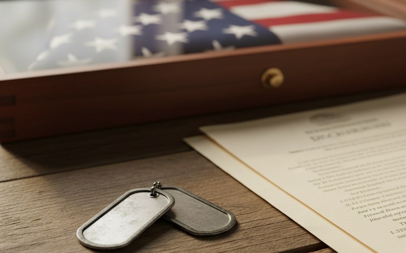 Military dog tags and discharge papers representing Military Parole in Place eligibility