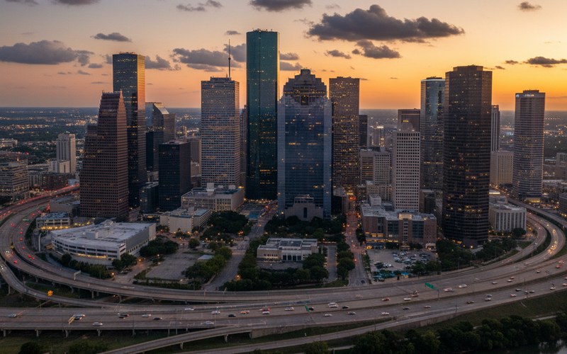 Houston Texas skyline representing the professional hub where TN visa holders work in energy and healthcare sectors
