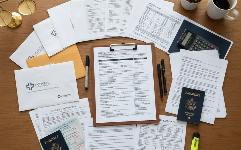 I-601A extreme hardship waiver Texas application with supporting documents on a desk