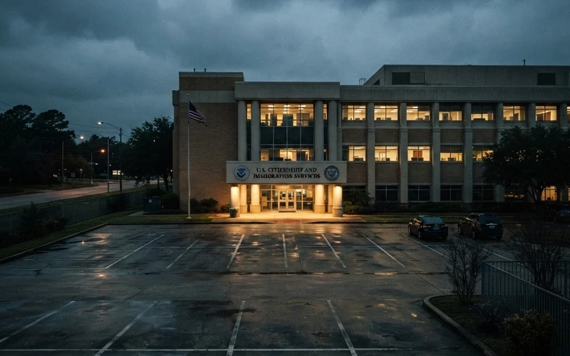USCIS field office building exterior in Houston where TPS applications are processed
